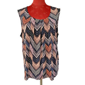 Jones Studio Sleeveless Tank Top Blouse Multicolor Black Peach Pink XL Stretch